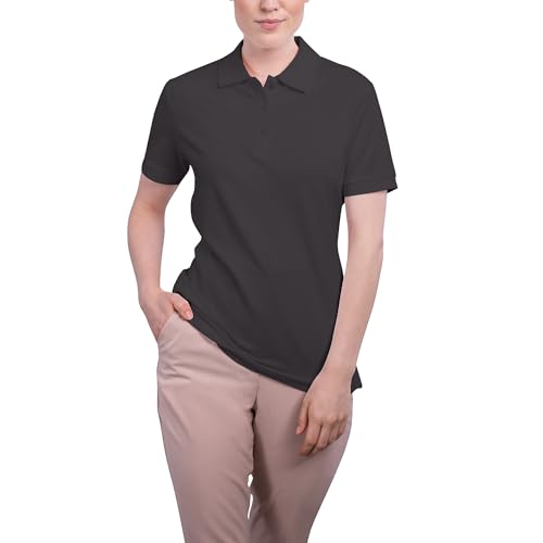 HRM Damen Luxury Stretch Polo, dunkelgrau, Gr. XL I Premium Polo-Shirt Damen aus 95% Baumwolle & 5% Elasthan I Basic Polohemd bis 40°C farbecht waschbar I Hochwertige & nachhaltige Damen-Oberteile von HRM