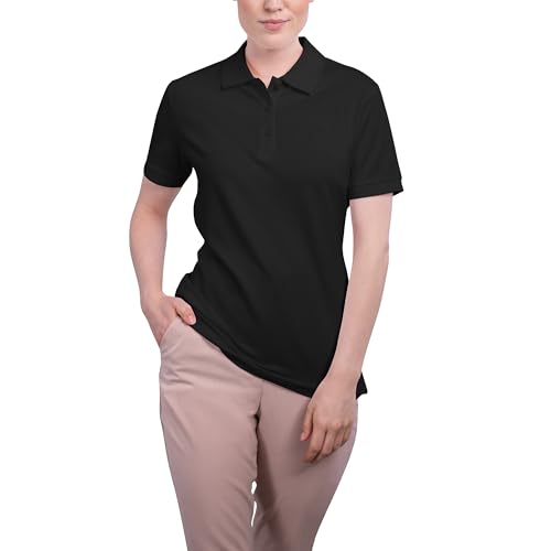 HRM Damen Luxury Stretch Polo, schwarz, Gr. 3XL I Premium Polo-Shirt Damen aus 95% Baumwolle & 5% Elasthan I Basic Polohemd bis 40°C farbecht waschbar I Hochwertige & nachhaltige Damen-Oberteile von HRM