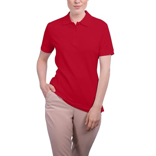 HRM Damen Luxury Stretch Polo, rot, Gr. XL I Premium Polo-Shirt Damen aus 95% Baumwolle & 5% Elasthan I Basic Polohemd bis 40°C farbecht waschbar I Hochwertige & nachhaltige Damen-Oberteile von HRM