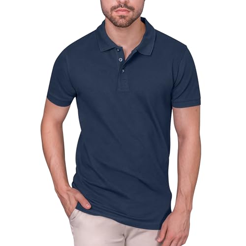 HRM Heavy Stretch Polo für Herren - Premium Poloshirt aus 95% Baumwolle & 5% Elasthan - Navy, Gr. S - Basic Polohemd bis 40°C Waschbar - Hochwertige & Nachhaltige Workwear von HRM
