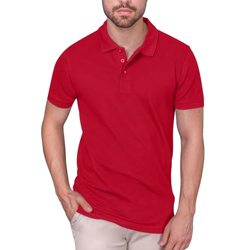 HRM Herren Heavy Stretch Polo, rot, Gr. S I Premium Polo Shirt Herren aus 95% Baumwolle & 5% Elasthan I Basic Polohemd bis 40°C waschbar I Hochwertige & nachhaltige Herren-Kleidung I Workwear von HRM