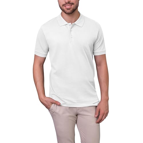 HRM Herren Luxury Stretch Polo, weiß, Gr. 5XL I Premium Polo Shirt Herren aus 95% Baumwolle & 5% Elasthan I Basic Polohemd bis 40°C waschbar I Hochwertige & nachhaltige Herren-Bekleidung von HRM