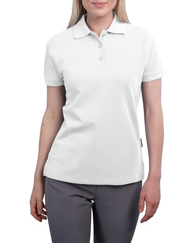 HRM Premium Damen Heavy Polo - Weiß, Gr. XS - 100% Baumwolle Polohemd Bis 60°C Waschbar - Hochwertiges & Nachhaltiges Oberteil - Workwear von HRM