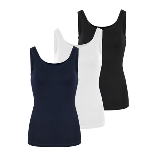 HRM Tank Top Damen 3er Pack Black, White, Navy XL I Basic Top Damen aus Baumwolle 95% mit Lycra-Anteil I Dehnbar & anpassungsfähig I Trägertop Damen mit U-Ausschnitt von HRM