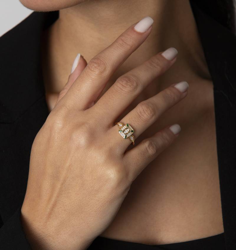 14K Gold Smaragd Siegelring, Baguette Ring, Art Deco Weihnachtsgeschenk von HRNgoldjewel