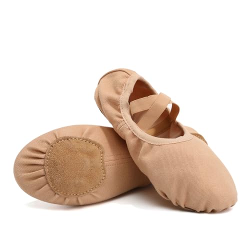 HROYL Ballettschuhe für Mädchen, Stretch-Leinen, geteilte Sohle, Yoga-Hausschuhe, Sand, 3.5 Big Kid von HROYL