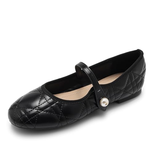HROYL Damen Ballerinas Schuhe Klassische Geschlossene Flache Ballerinas Elegant Niedriger Absatz Slip-on Ballettschuhe Schwarz, 38.5 EU von HROYL