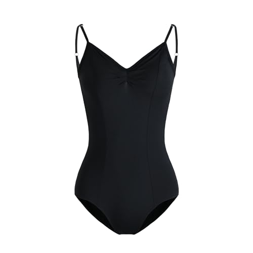 HROYL Damen Ballettanzug V-Ausschnitt Camisole Gymnastik Trikot Ballett Body mit Spaghettiträgern, Schwarz,XS von HROYL