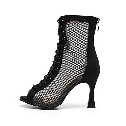 HROYL Damen Latein Tanzschuhe Reißverschluss offene Zehen Salsa Ballsaal Leistung Ballsaal Tanzstiefel,QJW7179-Schwarz-7.5-MD,EU 37 von HROYL