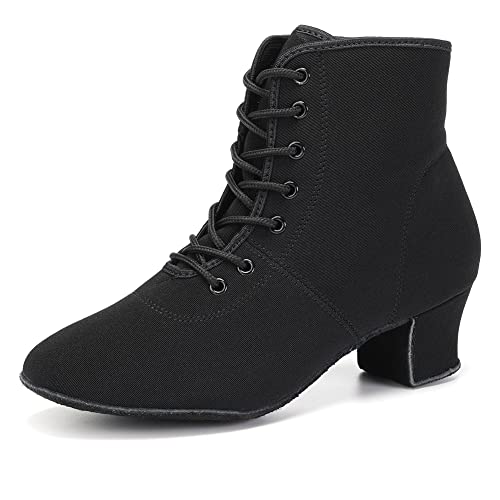 HROYL Damen-Stiefeletten mit Blockabsatz Latein Salsa Tanzübungsschuhe für Hochzeit Party Schwarz-5-S, 40 EU von HROYL