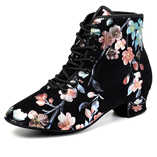 HROYL Damen-Stiefeletten mit Blockabsatz Latein Salsa Tanzübungsschuhe für Hochzeit Party Schwarz-YH-3.5-S, 36 EU von HROYL