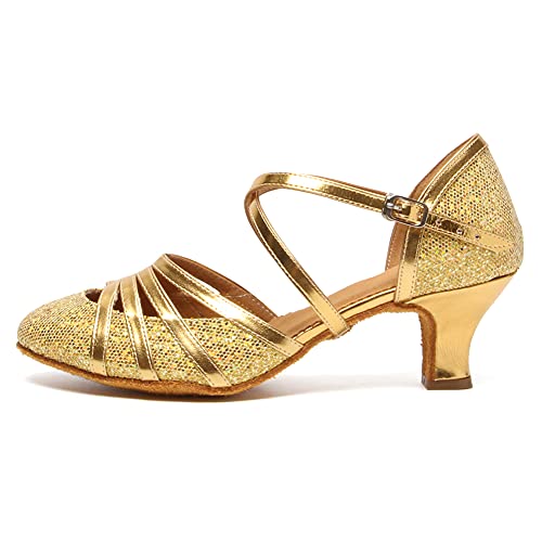 HROYL Damen Tanzschuhe/Latin Dance Schuhe Glattleder Ballsaal Modell-D5-512 Gold 37.5 EU von HROYL