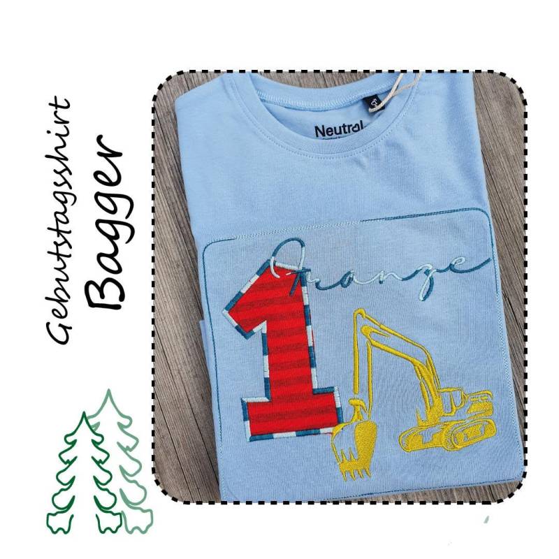 Bagger Geburtstagsshirt 100% Biobaumwolle Bestickt von HRStickservice