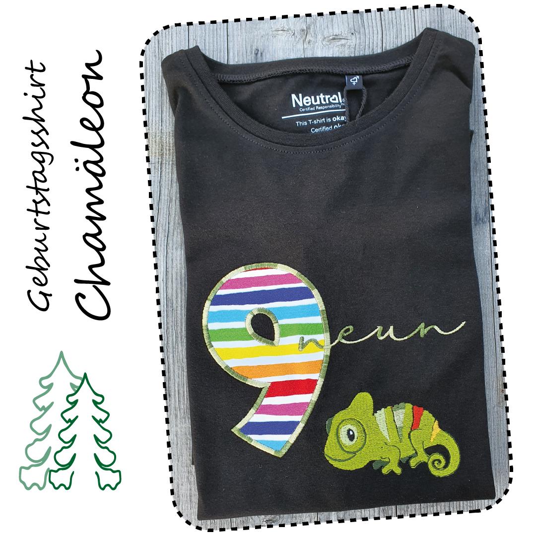 Chamäleon Geburtstagsshirt 100% Biobaumwolle Bestickt von HRStickservice
