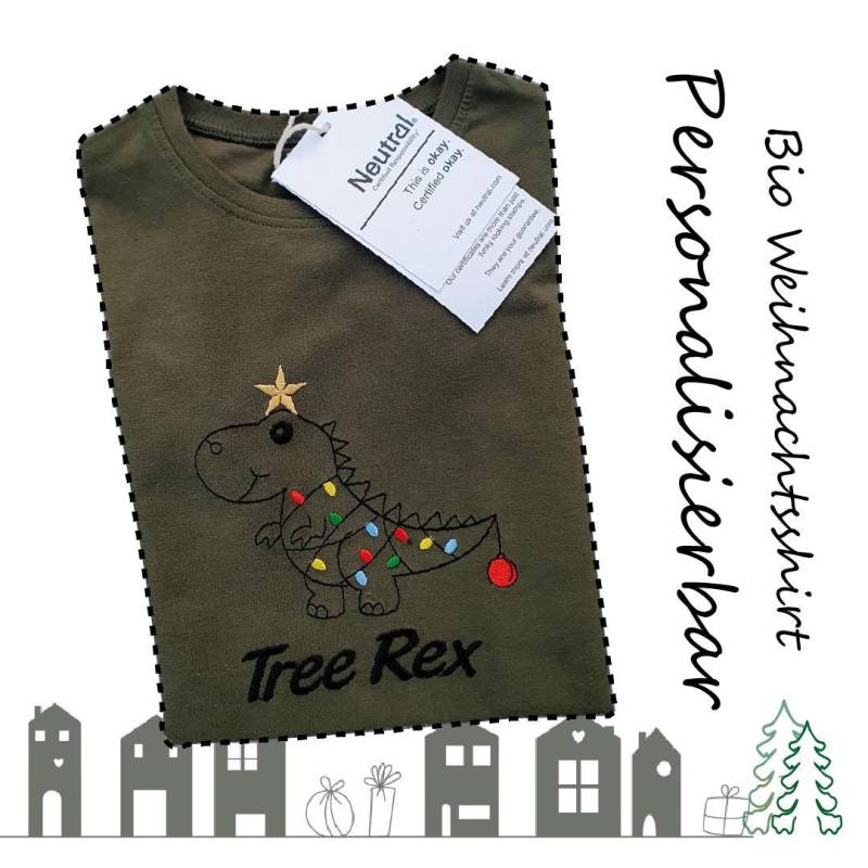 Dino-Weihnachtsshirt Oder Sweater Aus Bio Baumwolle Bestickt von HRStickservice