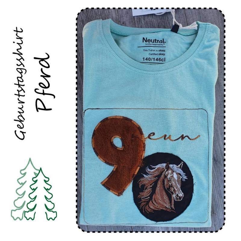 Pferd 1 Geburtstagsshirt 100% Biobaumwolle Bestickt von HRStickservice