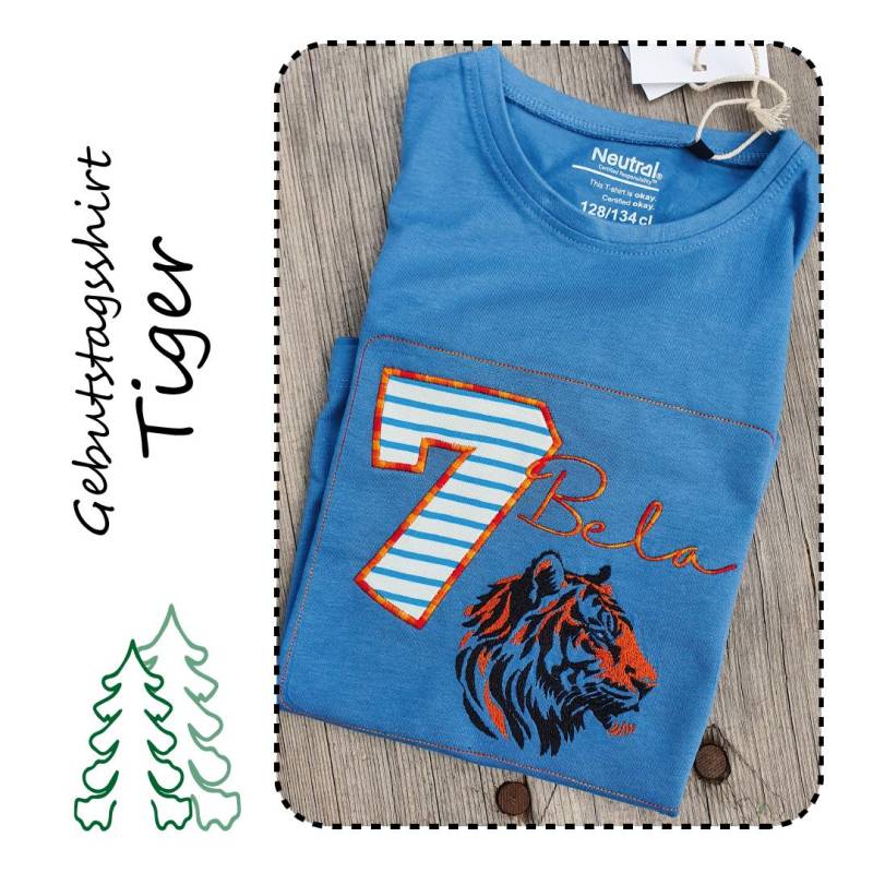 Tiger Geburtstagsshirt 100% Biobaumwolle Bestickt von HRStickservice