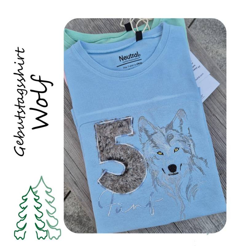 Wolf Bestickt 100% Biobaumwolle Geburtstagsshirt von HRStickservice