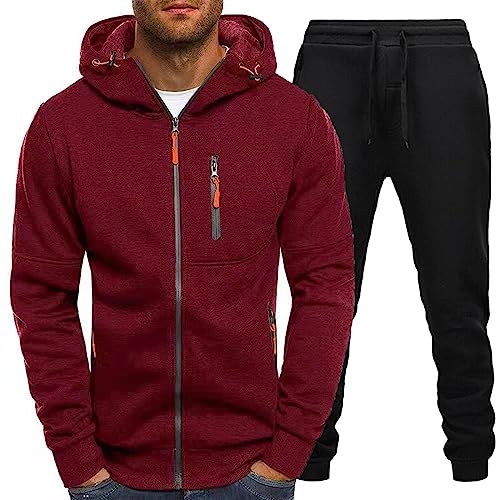 Herren Jogginganzug 3XL 4XL Baumwolle Trainingsanzug Männer Laufanzug Zip Hoodie + Sporthose Tracksuit 2-Teilig Sport Jogging Laufen Set Schwarz Weiß Grau Rot Sportanzug Freizeitanzug von HRTLSS