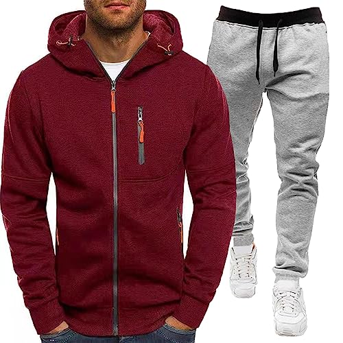 Herren Jogginganzug 3XL 4XL Baumwolle Trainingsanzug Männer Laufanzug Zip Hoodie + Sporthose Tracksuit 2-Teilig Sport Jogging Laufen Set Schwarz Weiß Grau Rot Sportanzug Freizeitanzug von HRTLSS