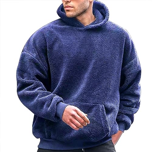 Pullover Herren mit Kapuze Teddy S M L XL 3XL Hoodie Kapuzenpullover Langarm Fuzzy Casual Einfarbig Kapuzenpulli Sweatshirt Winter Warm Bequeme Streetwear Hoody von HRTLSS