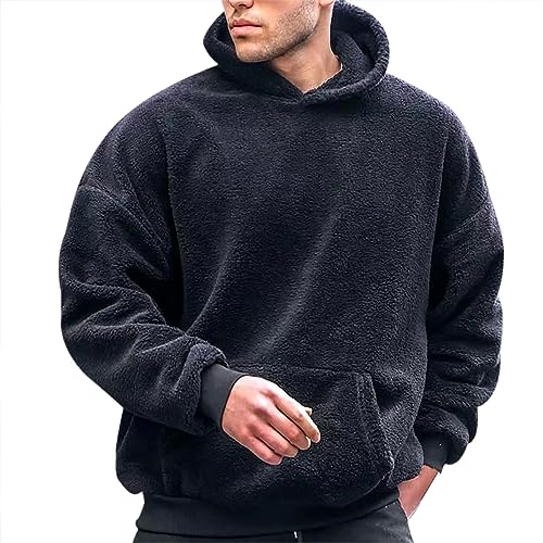 Pullover Herren mit Kapuze Teddy S M L XL 3XL Hoodie Kapuzenpullover Langarm Fuzzy Casual Einfarbig Kapuzenpulli Sweatshirt Winter Warm Bequeme Streetwear Hoody von HRTLSS