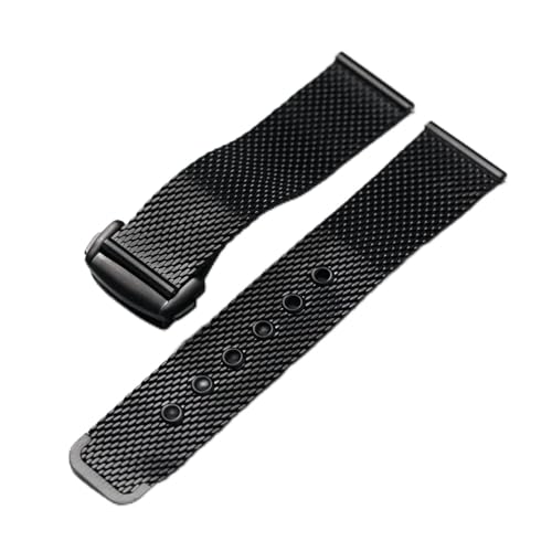 316 Edelstahlarmband 20MM 22MM Schwarz Silber Herren Butterflyschließe Milan Matt Atmungsaktives Armband(Brack,20mm) von HRTUFN