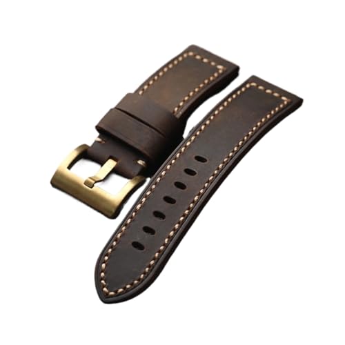 Braunes, faltbares Uhrenarmband aus Rindsleder, 20 mm, 21, 22, 23, 24, 26, Vintage-Kupferschnalle, dickes Armband echtem Leder(A style,23mm) von HRTUFN