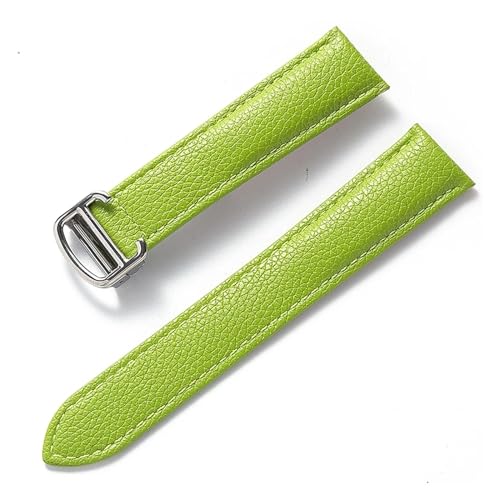 Ersatz-Armband aus weichem Leder mit London-Schlüssel, Litschi-Körnung, for Herren und Damen, Faltschließe, Uhrenzubehör(Apple green,21mm) von HRTUFN
