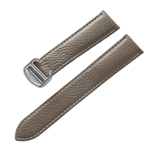Ersatz-Armband aus weichem Leder mit London-Schlüssel, Litschi-Körnung, for Herren und Damen, Faltschließe, Uhrenzubehör(Elephant Grey,15mm) von HRTUFN
