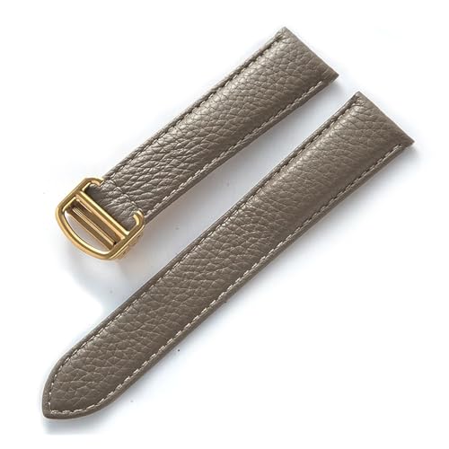 Ersatz-Armband aus weichem Leder mit London-Schlüssel, Litschi-Körnung, for Herren und Damen, Faltschließe, Uhrenzubehör(Elephant Grey Gold,17mm) von HRTUFN