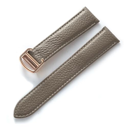 Ersatz-Armband aus weichem Leder mit London-Schlüssel, Litschi-Körnung, for Herren und Damen, Faltschließe, Uhrenzubehör(Elephant Grey Rose,20mm) von HRTUFN