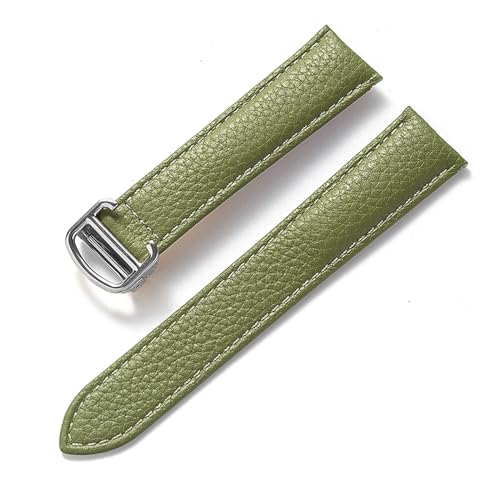 Ersatz-Armband aus weichem Leder mit London-Schlüssel, Litschi-Körnung, for Herren und Damen, Faltschließe, Uhrenzubehör(Olive green,21mm) von HRTUFN