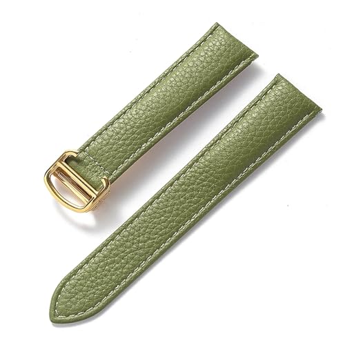 Ersatz-Armband aus weichem Leder mit London-Schlüssel, Litschi-Körnung, for Herren und Damen, Faltschließe, Uhrenzubehör(Olive green gold,22mm) von HRTUFN