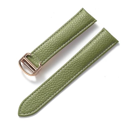 Ersatz-Armband aus weichem Leder mit London-Schlüssel, Litschi-Körnung, for Herren und Damen, Faltschließe, Uhrenzubehör(Olive green rose,17mm) von HRTUFN