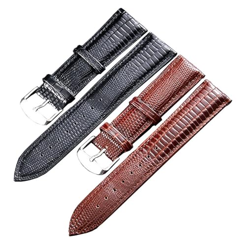 HRTUFN 12mm 14mm 16mm 18mm 20mm 22mm 24mm Leder Uhrenarmband Armband Zubehör Eidechsenstruktur Luxusgürtel(Brown Silver,14mm) von HRTUFN