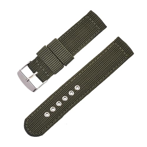 HRTUFN 16 mm 18 20 22 24 modisches Nylon-Uhrenarmband, universelles Ersatz-Canvas-Band(Army Green,22mm) von HRTUFN