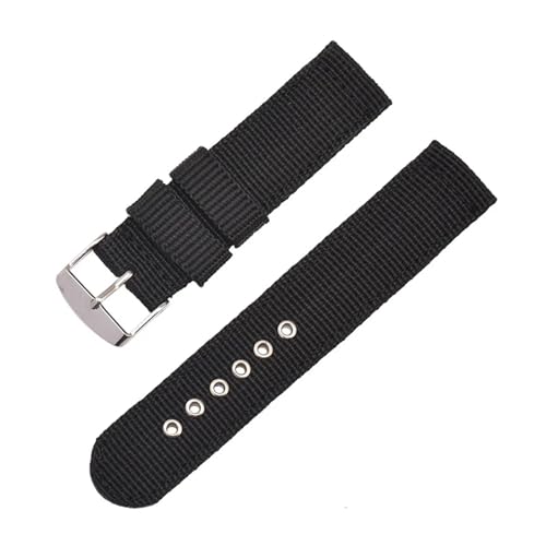 HRTUFN 16 mm 18 20 22 24 modisches Nylon-Uhrenarmband, universelles Ersatz-Canvas-Band(Black,24mm) von HRTUFN