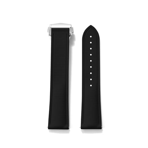 HRTUFN 20 mm 21 22 Uhrenarmband aus weichem Gummi, perfekt for Santos AP Sekio, flaches Ende, Universalbänder(Black,21MM_SILVER BUCKLE) von HRTUFN