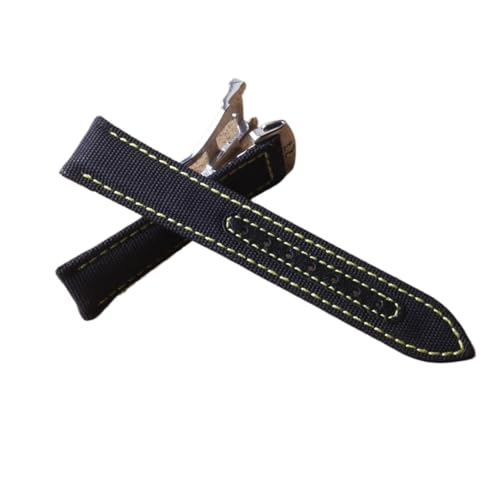 HRTUFN 20 mm Canvas-Lederunterseite Uhrenarmband Ersatz 300 Planet-Ocean Nylonband Faltschließe(Black Yellow line) von HRTUFN
