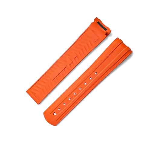 HRTUFN 20 mm gebogenes Ende 300 Fluorkautschukband, zertifiziert, Original-Faltschließe, Uhrenarmbänder(Orange,20MM_SILVER BUCKLE) von HRTUFN
