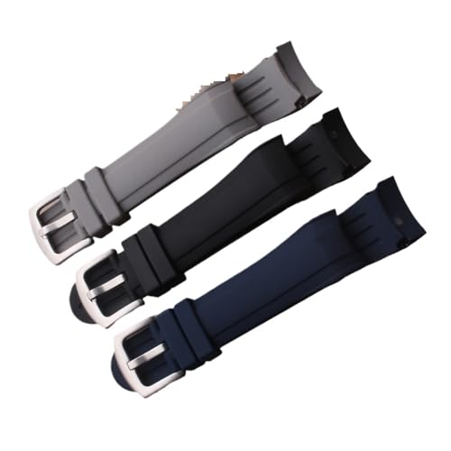 HRTUFN 24mm Silikon Uhrenarmband Armband Curved End Gummiarmband Riemen Edelstahl Schnalle Schwarz Blau(Blu) von HRTUFN
