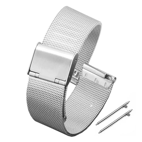 HRTUFN Allzweck-Uhrenarmband mit Schnellverschluss, Edelstahlbänder, Milanaise-Armband, universelles 18-mm-, 20-mm- und 22-mm-Uhrenarmband(Silver,20mm) von HRTUFN