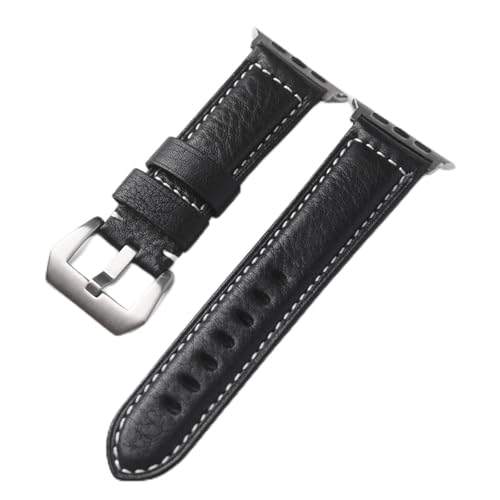 HRTUFN Armband aus Leder for die Iwatch8 Ultra 49 MM 45, erste Schicht Rindsleder, verdicktes Herrenuhrarmband(Brack silver buckle,40mm) von HRTUFN