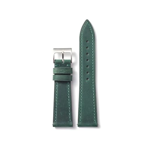 HRTUFN Crazy Horse Lederarmband 18mm 20mm 22mm Echtleder Uhrenarmband Schnellverschluss Retro Ledergürtel Armbänder(Grün,18mm) von HRTUFN