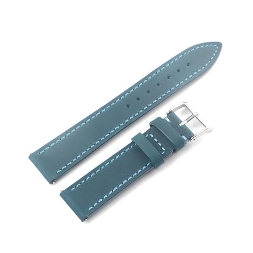 HRTUFN Crazy Horse Rindsleder Uhrenarmband 18mm 19mm 20mm 22mm Schnellverschluss Vintage Armband Gürtel(Blue silver buckle,22mm) von HRTUFN