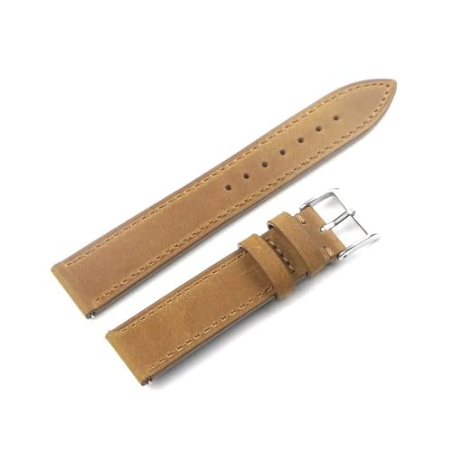 HRTUFN Crazy Horse Rindsleder Uhrenarmband 18mm 19mm 20mm 22mm Schnellverschluss Vintage Armband Gürtel(Brown silver buckle,20mm) von HRTUFN