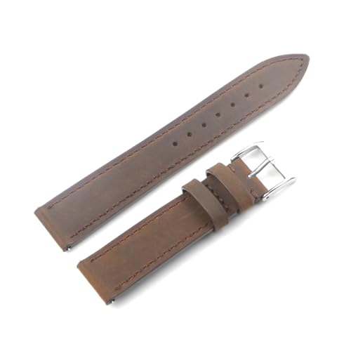 HRTUFN Crazy Horse Rindsleder Uhrenarmband 18mm 19mm 20mm 22mm Schnellverschluss Vintage Armband Gürtel(Coffee silver buckle,20mm) von HRTUFN