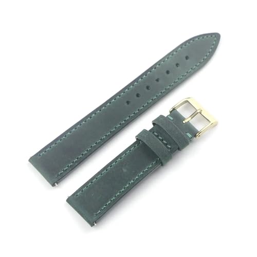 HRTUFN Crazy Horse Rindsleder Uhrenarmband 18mm 19mm 20mm 22mm Schnellverschluss Vintage Armband Gürtel(Green gold buckle,22mm) von HRTUFN