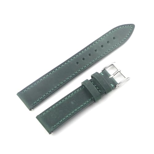 HRTUFN Crazy Horse Rindsleder Uhrenarmband 18mm 19mm 20mm 22mm Schnellverschluss Vintage Armband Gürtel(Green silver buckle,18mm) von HRTUFN